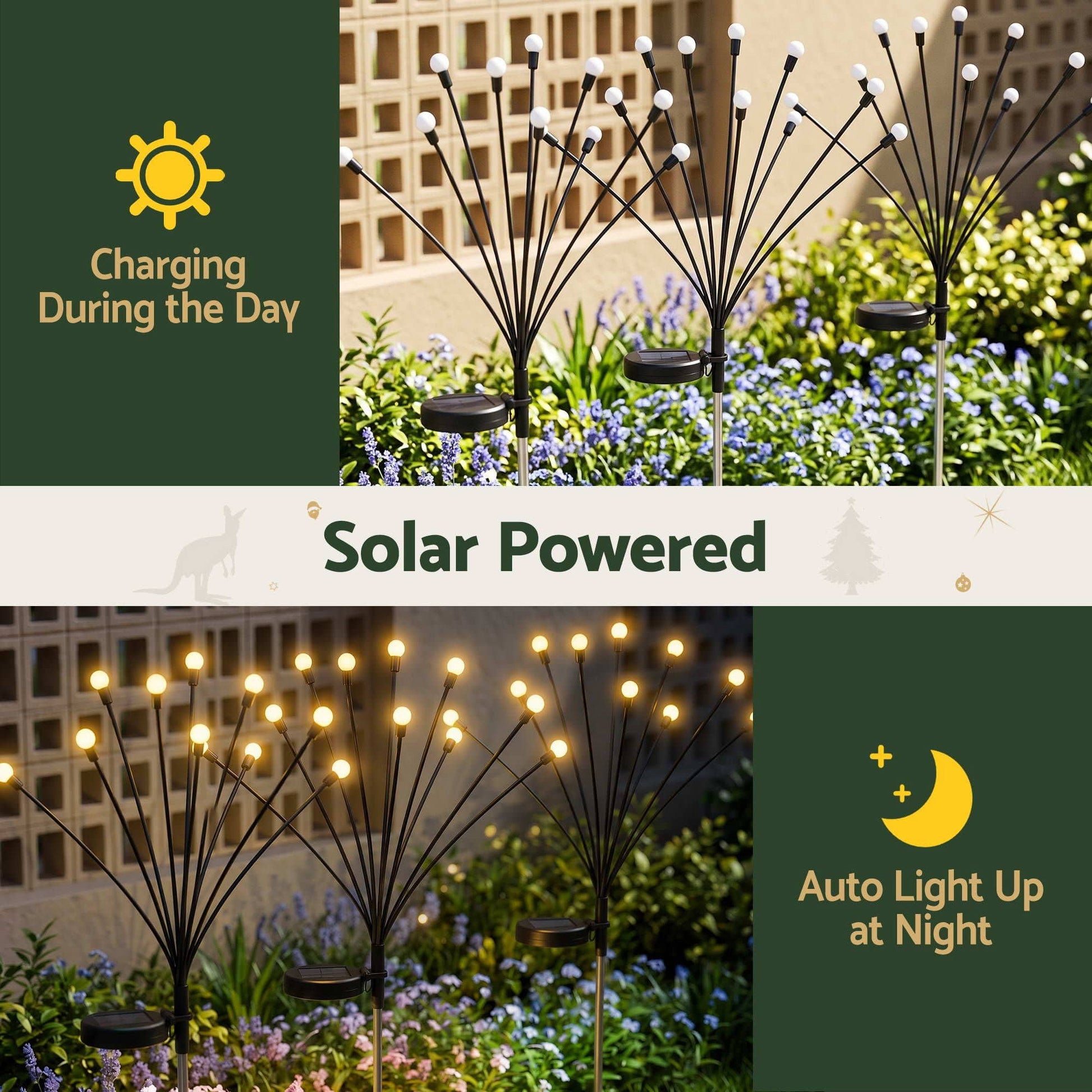 Jingle Jollys Occasions > Christmas > Outdoor Decorations & Lights Jingle Jollys Christmas Lights Solar Firefly Lights Garden Decoration Path Lights Warm White 3 Pack