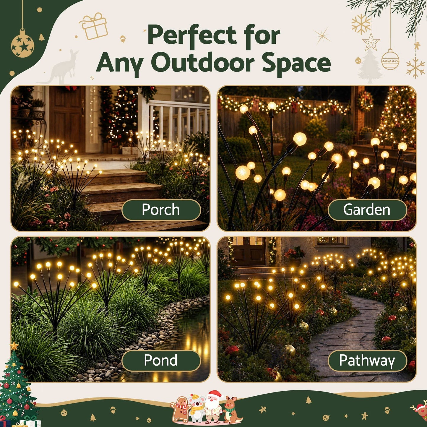 Jingle Jollys Occasions > Christmas > Outdoor Decorations & Lights Jingle Jollys Christmas Lights Solar Firefly Lights Garden Decoration Path Lights Warm White 3 Pack
