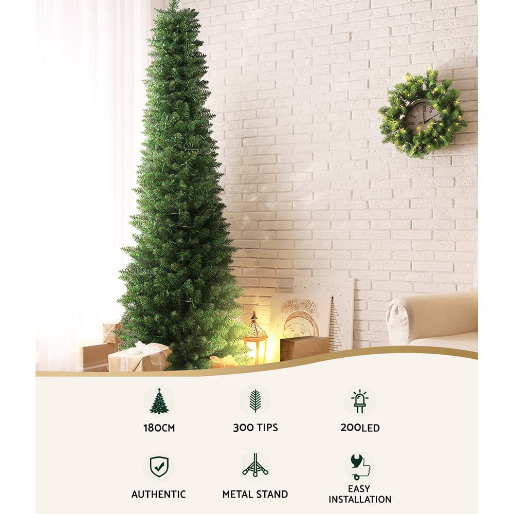 Jingle Jollys Occasions > Christmas > Outdoor Decorations & Lights Jingle Jollys Christmas Tree 1.8m Pre-Lit 200 LED Lights Xmas Tree Decorations