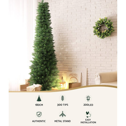 Jingle Jollys Occasions > Christmas > Outdoor Decorations & Lights Jingle Jollys Christmas Tree 1.8m Pre-Lit 200 LED Lights Xmas Tree Decorations