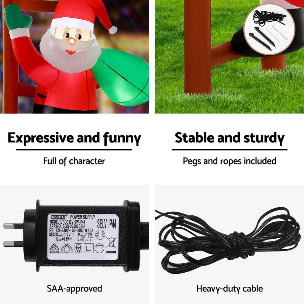 Jingle Jollys Occasions > Costumes > Costumes & Accessories Jingle Jollys Christmas Inflatable Santa Climbing Ladder 2.45M Height LED Decorations Illuminated
