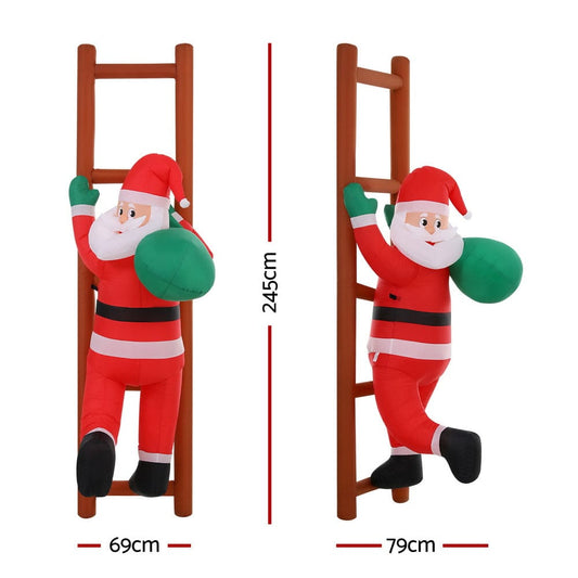 Jingle Jollys Occasions > Costumes > Costumes & Accessories Jingle Jollys Christmas Inflatable Santa Climbing Ladder 2.45M Height LED Decorations Illuminated