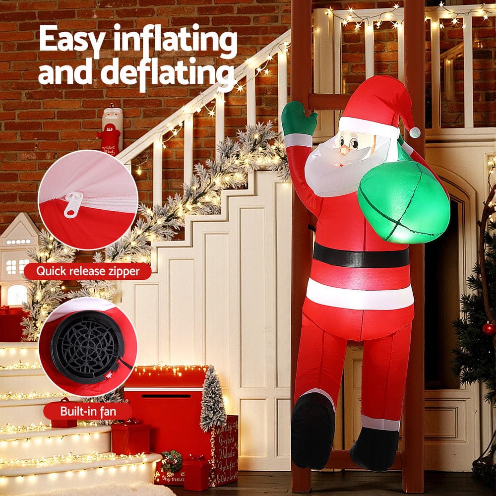 Jingle Jollys Occasions > Costumes > Costumes & Accessories Jingle Jollys Christmas Inflatable Santa Climbing Ladder 2.45M Height LED Decorations Illuminated