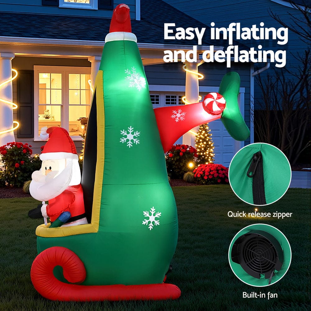 Jingle Jollys Occasions > Costumes > Costumes & Accessories Jingle Jollys Christmas Inflatable Santa in Helicopter 2.55M Height LED Illuminated Decorations