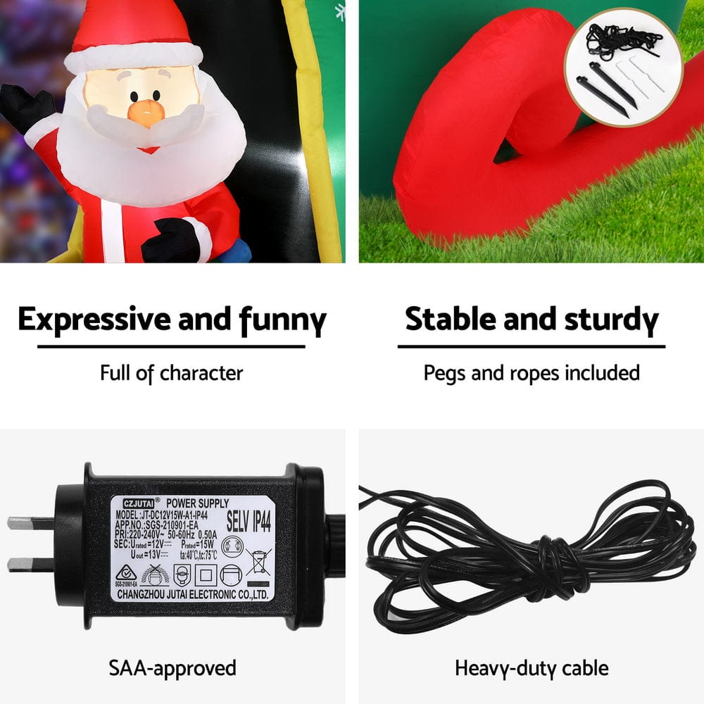 Jingle Jollys Occasions > Costumes > Costumes & Accessories Jingle Jollys Christmas Inflatable Santa in Helicopter 2.55M Height LED Illuminated Decorations