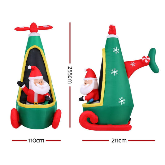 Jingle Jollys Occasions > Costumes > Costumes & Accessories Jingle Jollys Christmas Inflatable Santa in Helicopter 2.55M Height LED Illuminated Decorations