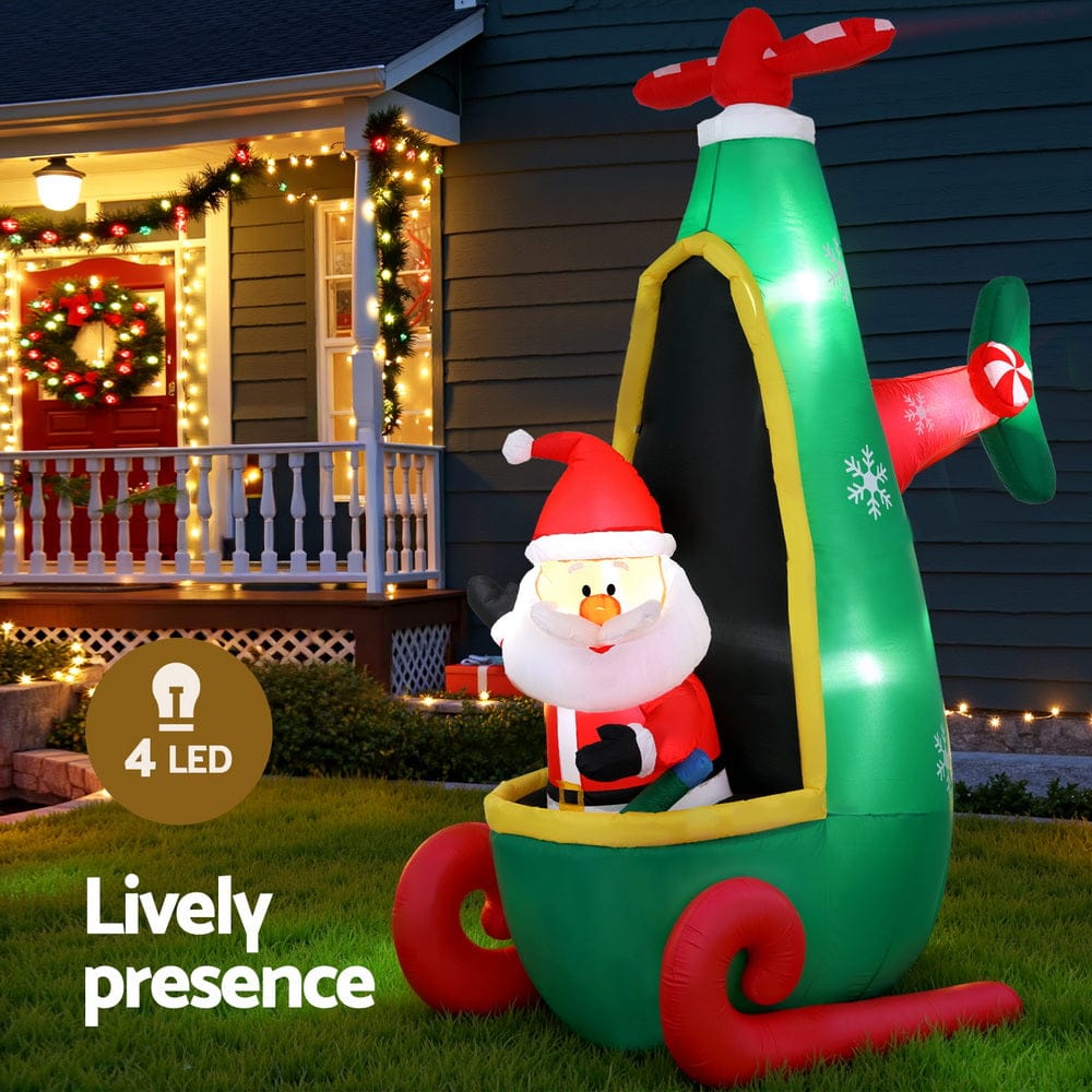 Jingle Jollys Occasions > Costumes > Costumes & Accessories Jingle Jollys Christmas Inflatable Santa in Helicopter 2.55M Height LED Illuminated Decorations