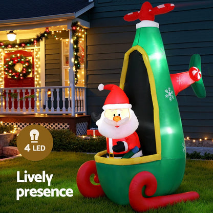 Jingle Jollys Occasions > Costumes > Costumes & Accessories Jingle Jollys Christmas Inflatable Santa in Helicopter 2.55M Height LED Illuminated Decorations