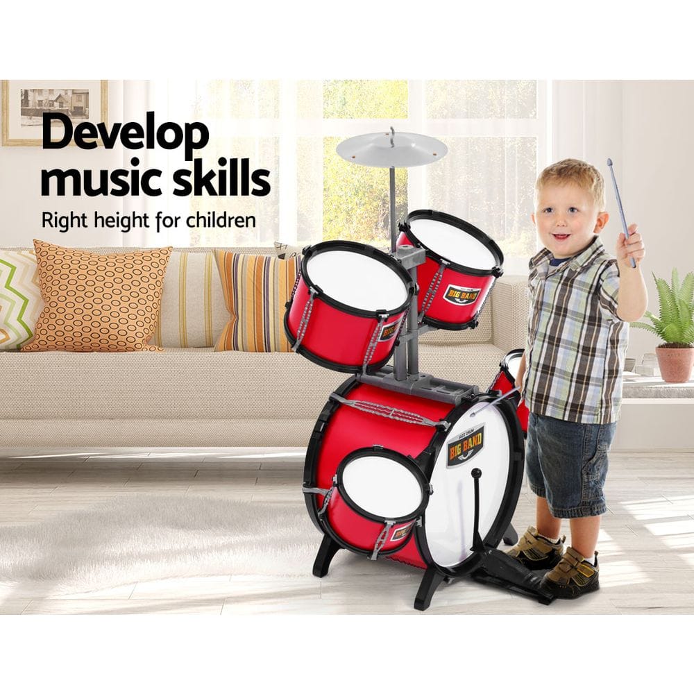 Keezi Audio & Video > Musical Instrument & Accessories > Drums Keezi Kids 7 Drum Set Junior Drums Kit Musical Play Toys Childrens Mini Big Band
