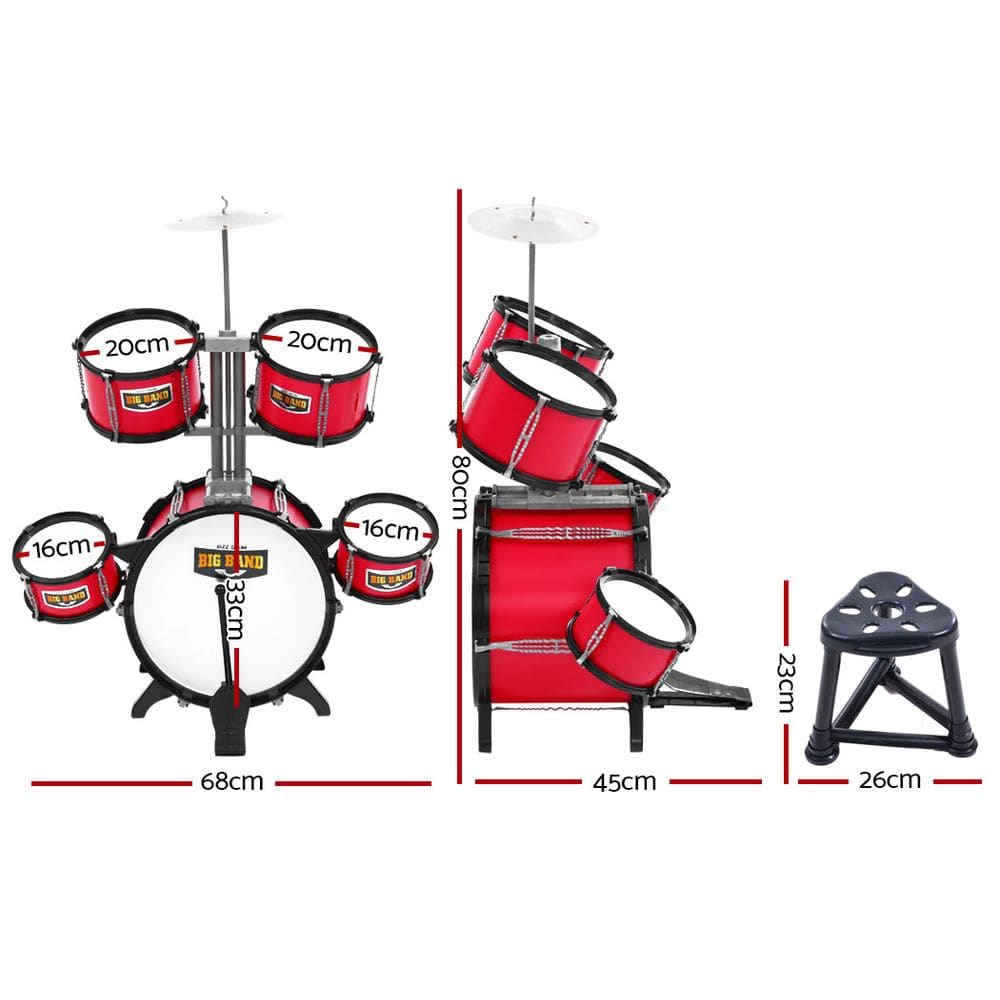 Keezi Audio & Video > Musical Instrument & Accessories > Drums Keezi Kids 7 Drum Set Junior Drums Kit Musical Play Toys Childrens Mini Big Band