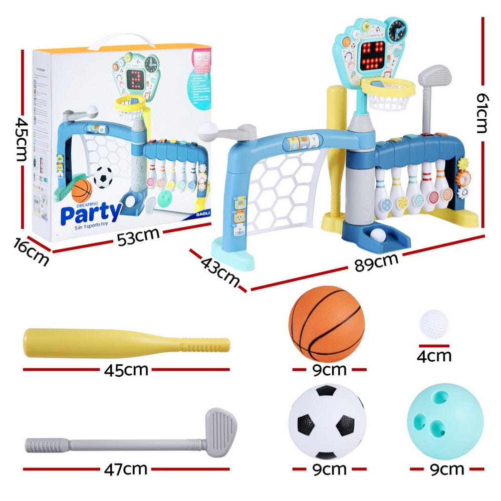 Keezi Baby & Kids > Baby & Kid's Toys > Activity Toys Keezi Kids Basketball Hoop Stand Bowling Baseball Golf Game Sports Toys Set Blue