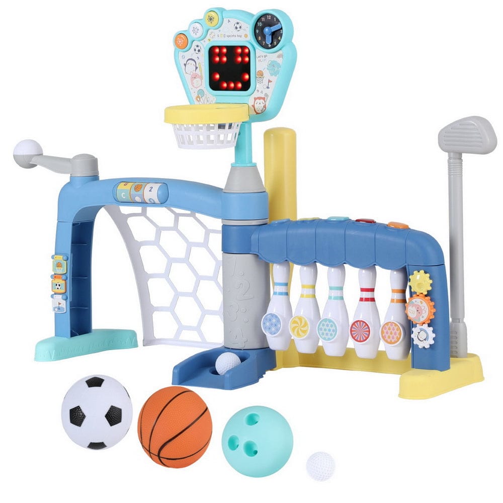 Keezi Baby & Kids > Baby & Kid's Toys > Activity Toys Keezi Kids Basketball Hoop Stand Bowling Baseball Golf Game Sports Toys Set Blue
