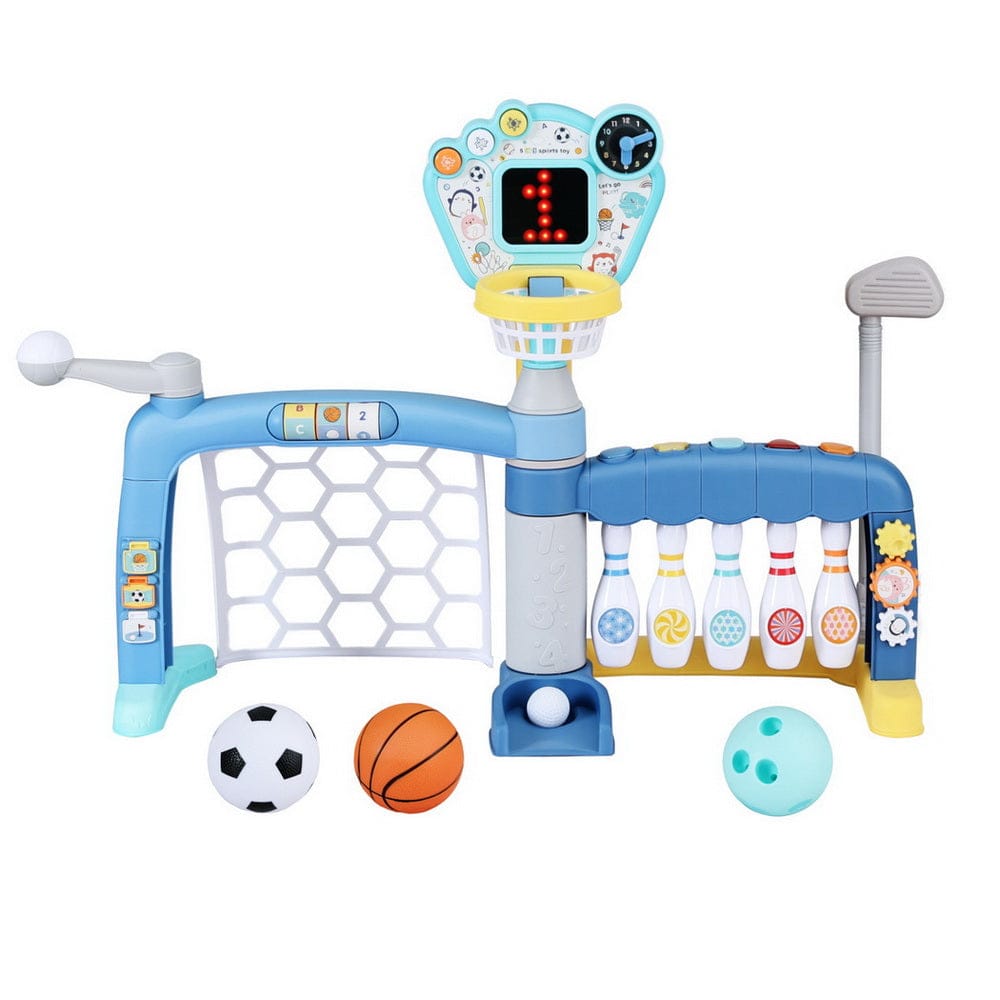 Keezi Baby & Kids > Baby & Kid's Toys > Activity Toys Keezi Kids Basketball Hoop Stand Bowling Baseball Golf Game Sports Toys Set Blue