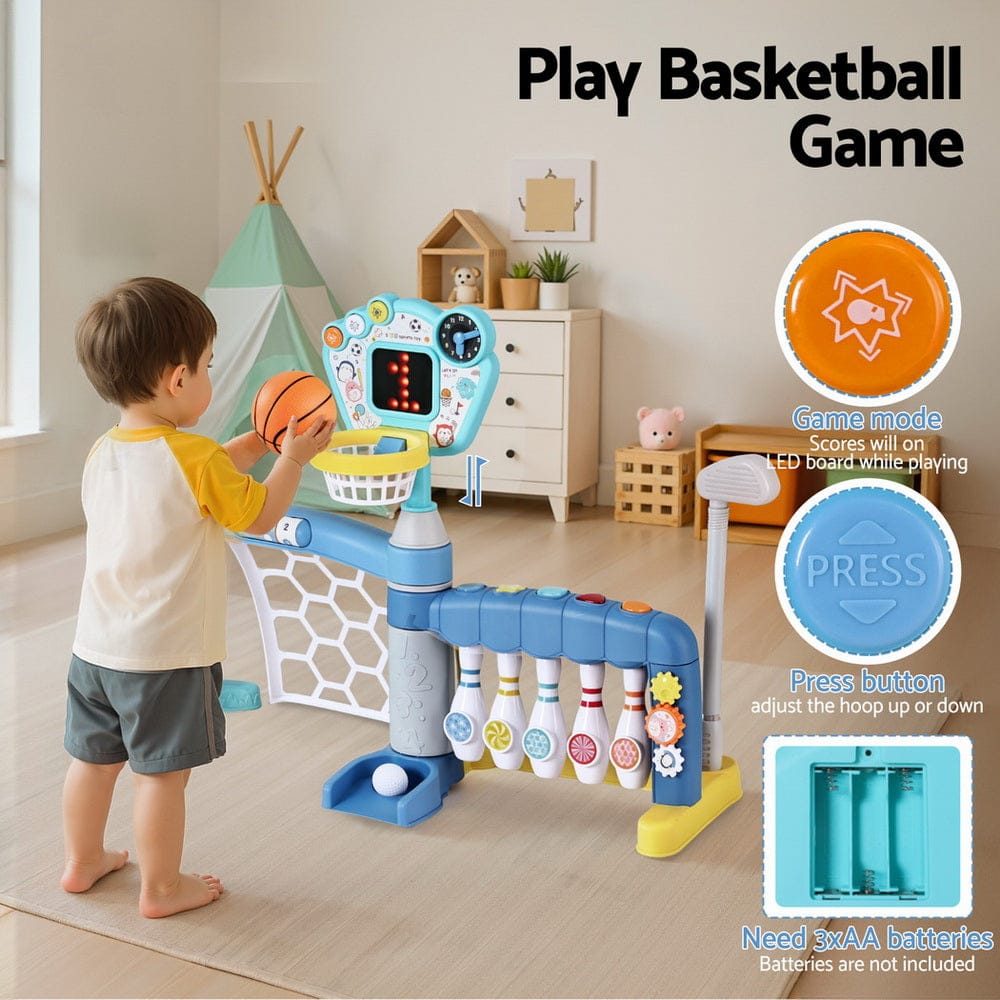 Keezi Baby & Kids > Baby & Kid's Toys > Activity Toys Keezi Kids Basketball Hoop Stand Bowling Baseball Golf Game Sports Toys Set Blue