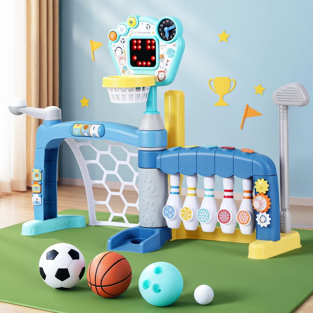Keezi Baby & Kids > Baby & Kid's Toys > Activity Toys Keezi Kids Basketball Hoop Stand Bowling Baseball Golf Game Sports Toys Set Blue