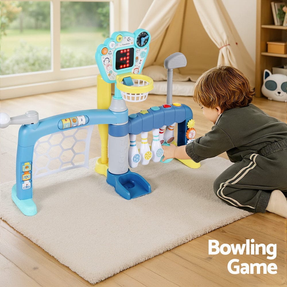 Keezi Baby & Kids > Baby & Kid's Toys > Activity Toys Keezi Kids Basketball Hoop Stand Bowling Baseball Golf Game Sports Toys Set Blue