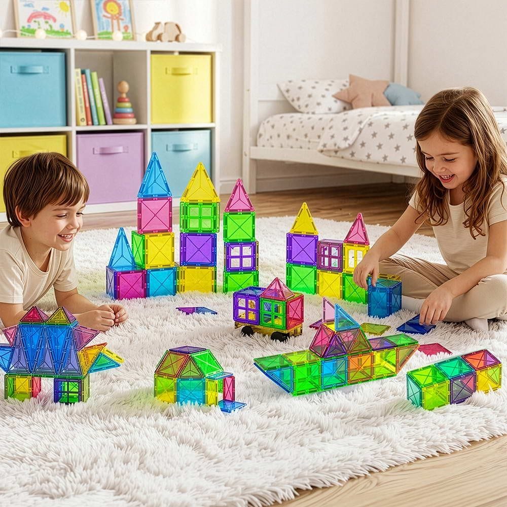 Keezi Baby & Kids > Baby & Kid's Toys > Building Toys Keezi 120pcs Kids Magnetic Tiles Blocks Building Educational Toys Children Gift
