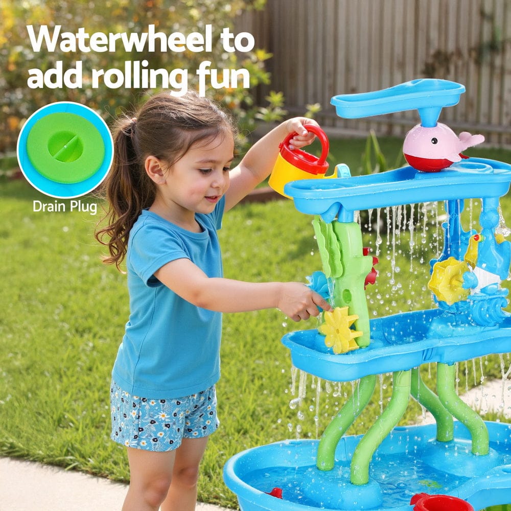 Keezi Baby & Kids > Baby & Kid's Toys > Building Toys Keezi Kids Sand and Water Table 4-Tier Waterfall Sandpit Toys Beach Shovel
