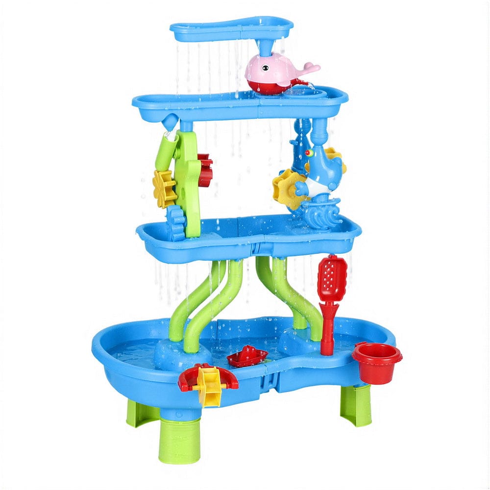 Keezi Baby & Kids > Baby & Kid's Toys > Building Toys Keezi Kids Sand and Water Table 4-Tier Waterfall Sandpit Toys Beach Shovel