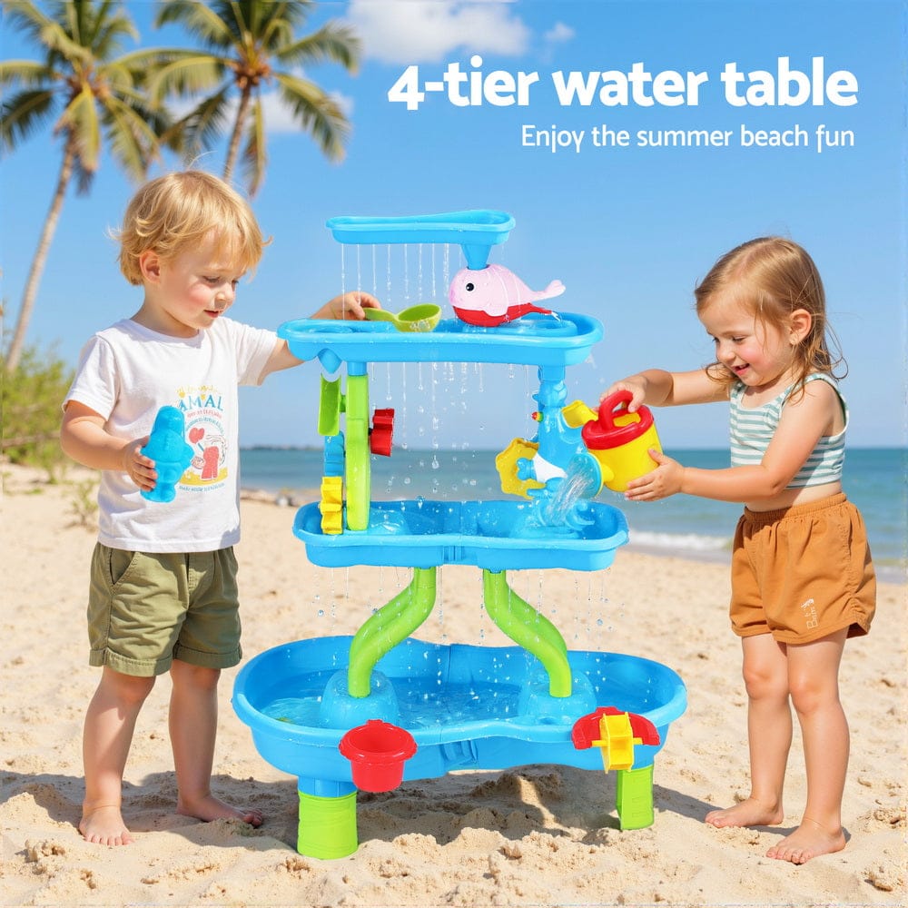 Keezi Baby & Kids > Baby & Kid's Toys > Building Toys Keezi Kids Sand and Water Table 4-Tier Waterfall Sandpit Toys Beach Shovel