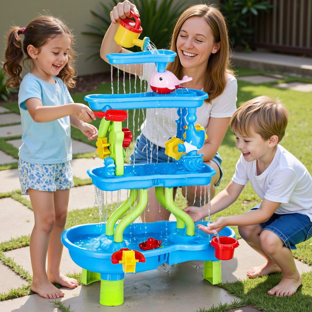 Keezi Baby & Kids > Baby & Kid's Toys > Building Toys Keezi Kids Sand and Water Table 4-Tier Waterfall Sandpit Toys Beach Shovel