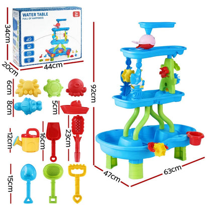 Keezi Baby & Kids > Baby & Kid's Toys > Building Toys Keezi Kids Sand and Water Table 4-Tier Waterfall Sandpit Toys Beach Shovel