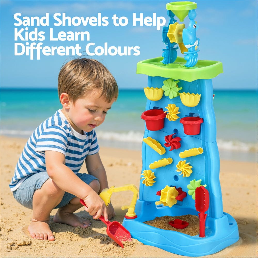 Keezi Baby & Kids > Baby & Kid's Toys > Outdoor Play Equipment Keezi Kids Sand and Water Table Waterfall Wall Sandpit Toys Beach Shovel