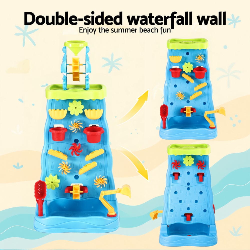 Keezi Baby & Kids > Baby & Kid's Toys > Outdoor Play Equipment Keezi Kids Sand and Water Table Waterfall Wall Sandpit Toys Beach Shovel