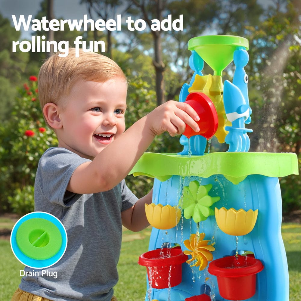 Keezi Baby & Kids > Baby & Kid's Toys > Outdoor Play Equipment Keezi Kids Sand and Water Table Waterfall Wall Sandpit Toys Beach Shovel