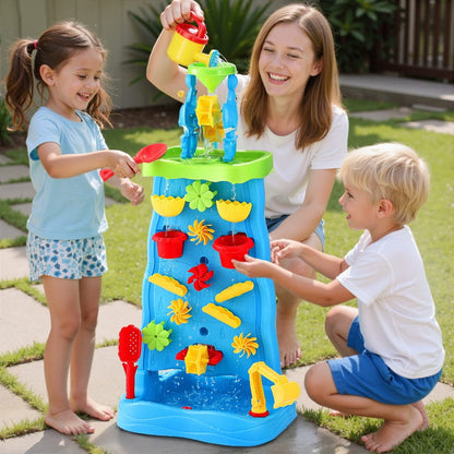Keezi Baby & Kids > Baby & Kid's Toys > Outdoor Play Equipment Keezi Kids Sand and Water Table Waterfall Wall Sandpit Toys Beach Shovel