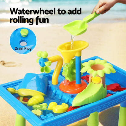 Keezi Baby & Kids > Baby & Kid's Toys > Outdoor Play Equipment Keezi Kids Sand and Water Table Windmill Shovel Outdoor Sandpit Toys Beach Play