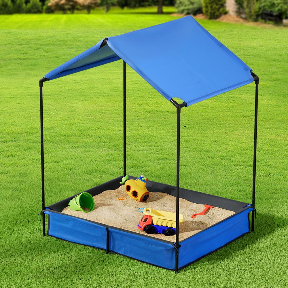 Keezi Baby & Kids > Baby & Kid's Toys > Outdoor Play Equipment Keezi Kids Sandpit Metal Sandbox Sand Pit with Canopy Cover Outdoor Toys 120cm
