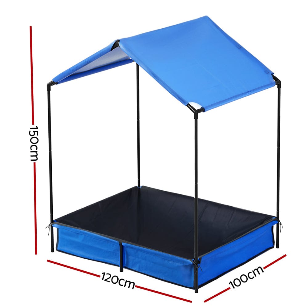 Keezi Baby & Kids > Baby & Kid's Toys > Outdoor Play Equipment Keezi Kids Sandpit Metal Sandbox Sand Pit with Canopy Cover Outdoor Toys 120cm
