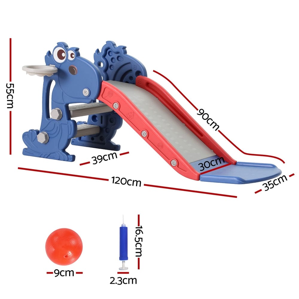Keezi Baby & Kids > Baby & Kid's Toys > Outdoor Play Equipment Keezi Kids Slide Set Basketball Hoop Outdoor Playground Toy Dragon 90cm Blue