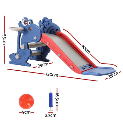 Keezi Baby & Kids > Baby & Kid's Toys > Outdoor Play Equipment Keezi Kids Slide Set Basketball Hoop Outdoor Playground Toy Dragon 90cm Blue