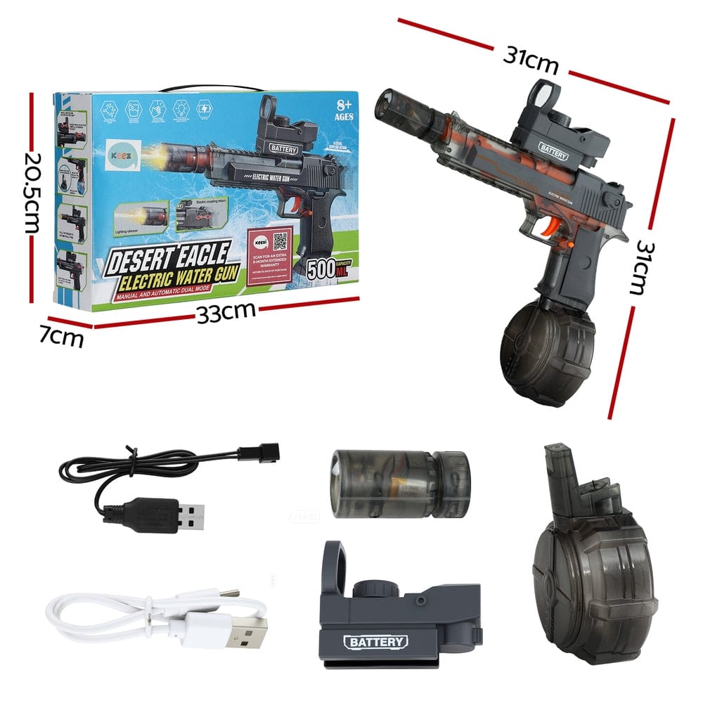 Keezi Baby & Kids > Baby & Kid's Toys > Pretend Play Keezi Kids Adult Electric Water Gun 500ml Water Tank Light Squirt Guns Toys Grey