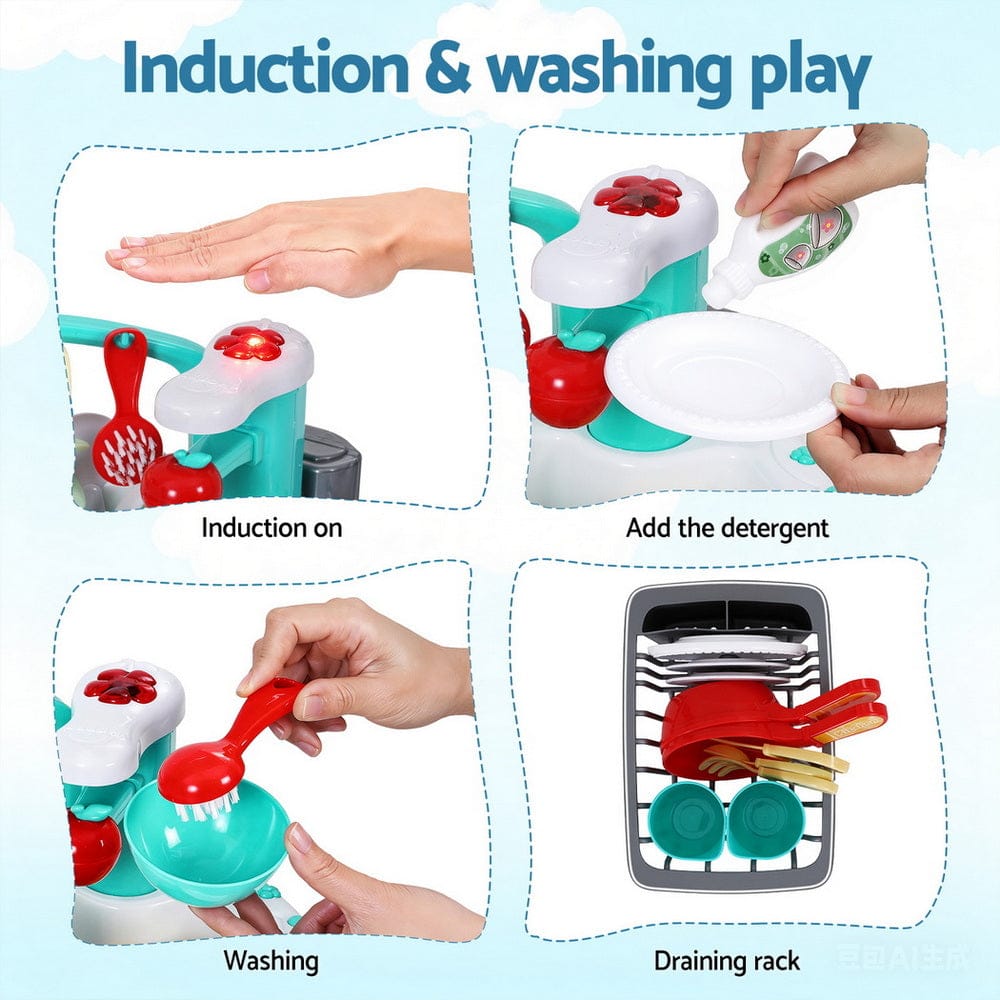 Keezi Baby & Kids > Baby & Kid's Toys > Pretend Play Keezi Kids Kitchen Play Set Play Pretend Sink Dishwasher Toys Green
