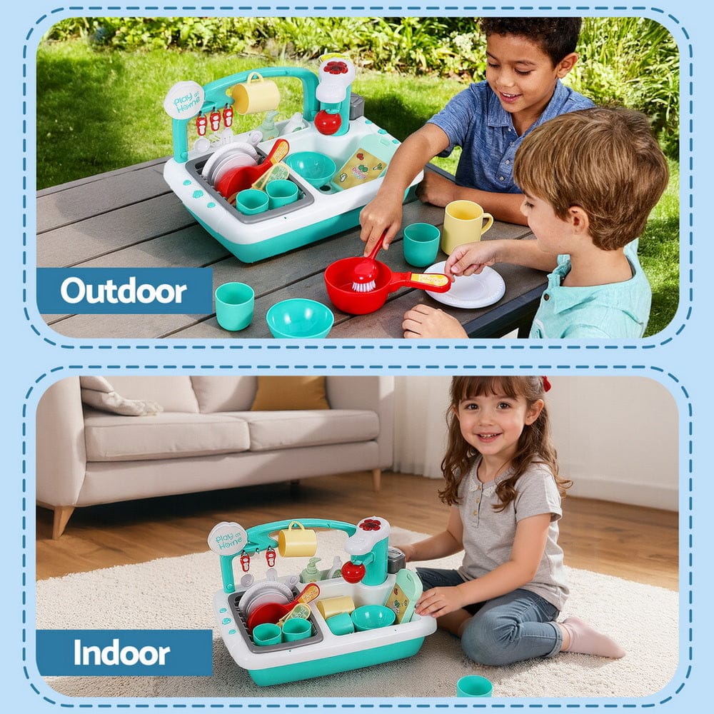 Keezi Baby & Kids > Baby & Kid's Toys > Pretend Play Keezi Kids Kitchen Play Set Play Pretend Sink Dishwasher Toys Green