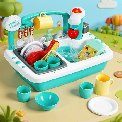 Keezi Baby & Kids > Baby & Kid's Toys > Pretend Play Keezi Kids Kitchen Play Set Play Pretend Sink Dishwasher Toys Green