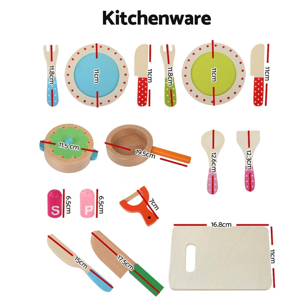Keezi Baby & Kids > Baby & Kid's Toys > Pretend Play Keezi Kids Kitchen Play Set Wooden Pretend Toys Cooking Utensils Pots Pans Food
