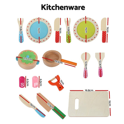 Keezi Baby & Kids > Baby & Kid's Toys > Pretend Play Keezi Kids Kitchen Play Set Wooden Pretend Toys Cooking Utensils Pots Pans Food