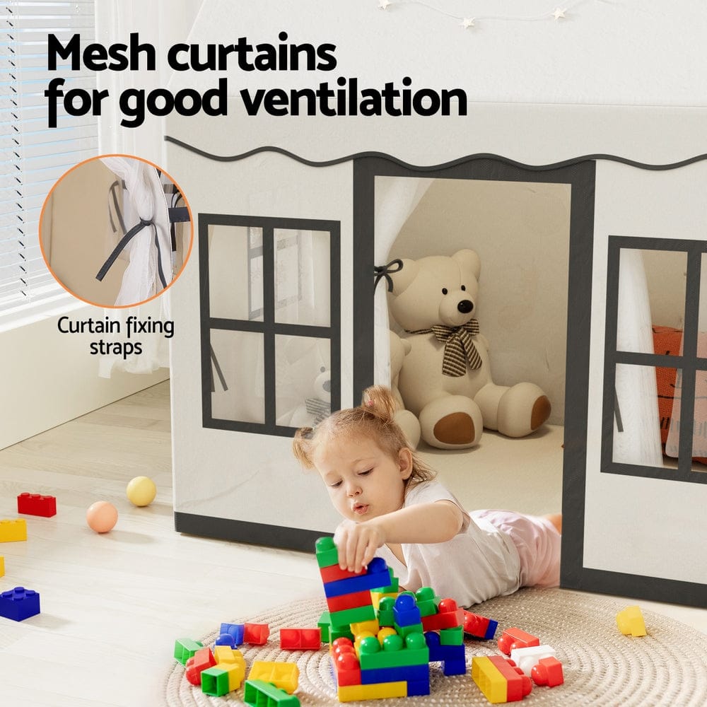 Keezi Baby & Kids > Baby & Kid's Toys > Pretend Play Keezi Kids Play Tent Playhouse Castle with String Lights Floor Mat Side Pocket