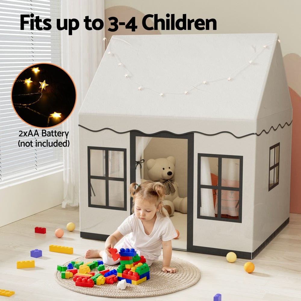 Keezi Baby & Kids > Baby & Kid's Toys > Pretend Play Keezi Kids Play Tent Playhouse Castle with String Lights Floor Mat Side Pocket