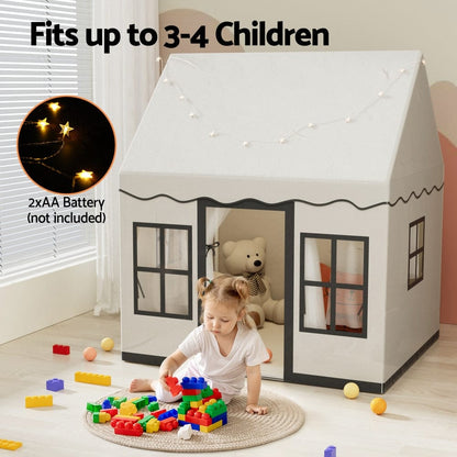 Keezi Baby & Kids > Baby & Kid's Toys > Pretend Play Keezi Kids Play Tent Playhouse Castle with String Lights Floor Mat Side Pocket
