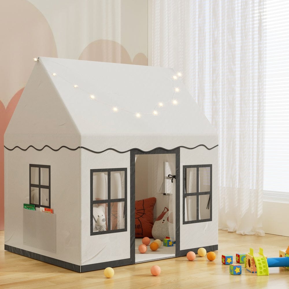 Keezi Baby & Kids > Baby & Kid's Toys > Pretend Play Keezi Kids Play Tent Playhouse Castle with String Lights Floor Mat Side Pocket