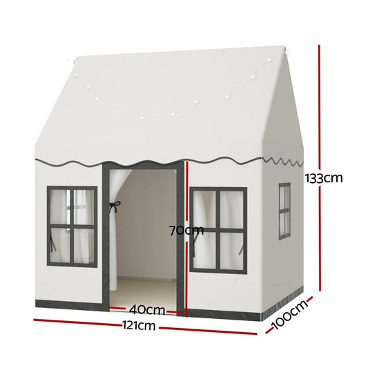 Keezi Baby & Kids > Baby & Kid's Toys > Pretend Play Keezi Kids Play Tent Playhouse Castle with String Lights Floor Mat Side Pocket