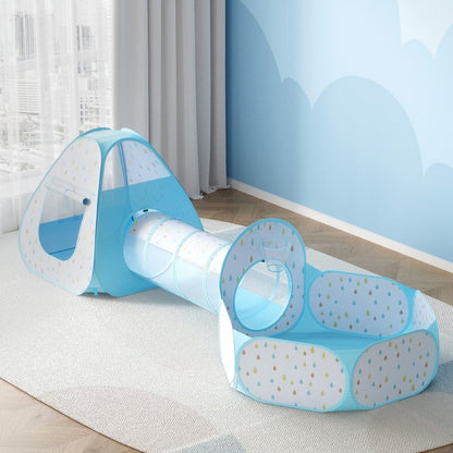 Keezi Baby & Kids > Baby & Kid's Toys > Pretend Play Keezi Kids Play Tent Pop Up Playhouse Ball Pit Tunnel Basketball Hoop Blue
