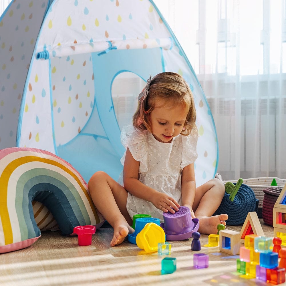 Keezi Baby & Kids > Baby & Kid's Toys > Pretend Play Keezi Kids Play Tent Pop Up Playhouse Ball Pit Tunnel Basketball Hoop Blue