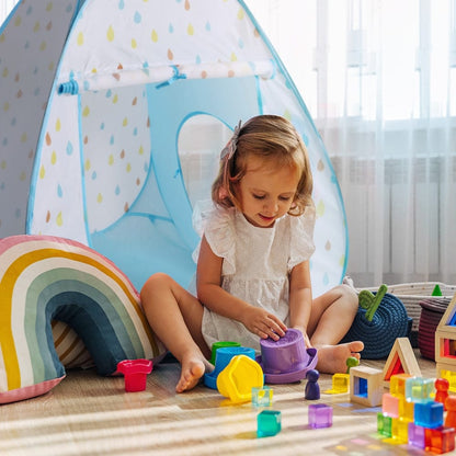 Keezi Baby & Kids > Baby & Kid's Toys > Pretend Play Keezi Kids Play Tent Pop Up Playhouse Ball Pit Tunnel Basketball Hoop Blue