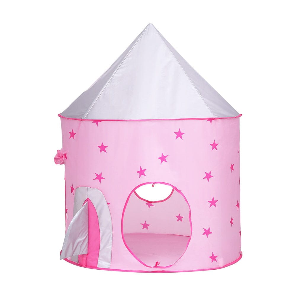 Keezi Baby & Kids > Baby & Kid's Toys > Pretend Play Keezi Kids Playhouse Play Tent Pop Up Castle Crawl Tunnel Basketball Hoop Pink